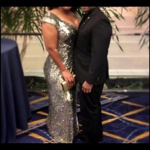 Sequin Plunging V-neck Gown